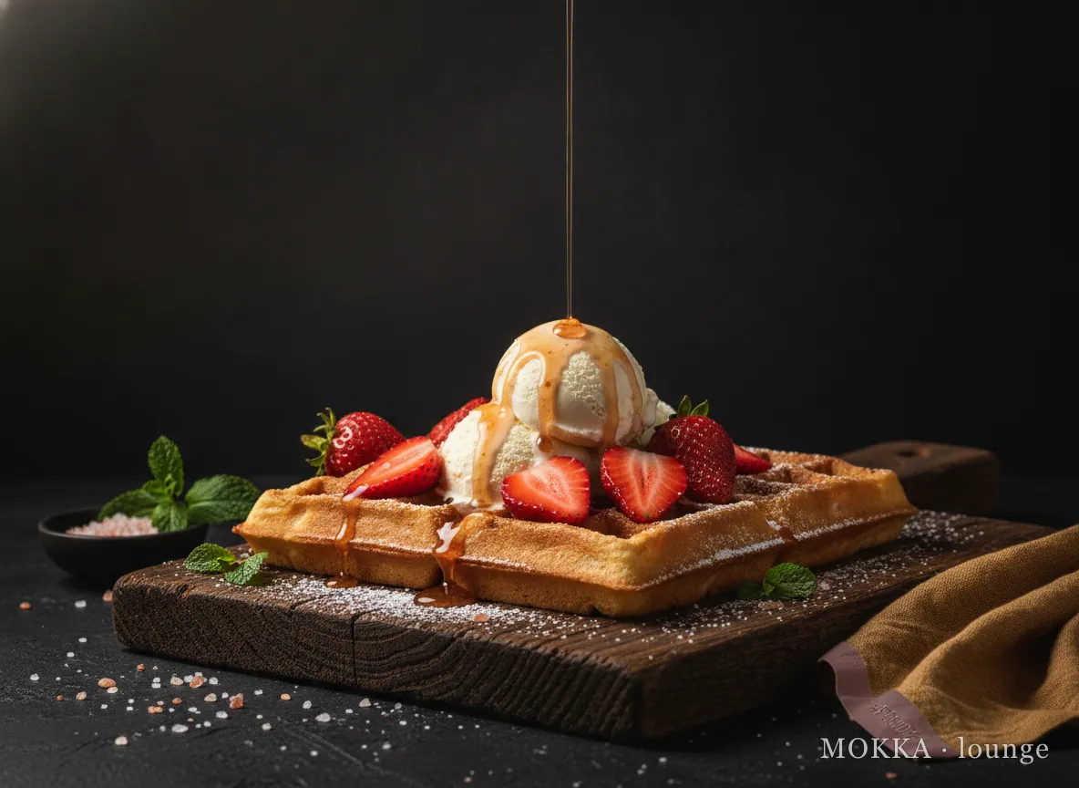 Brusselse Wafel met Ijs en Verse Aardbei