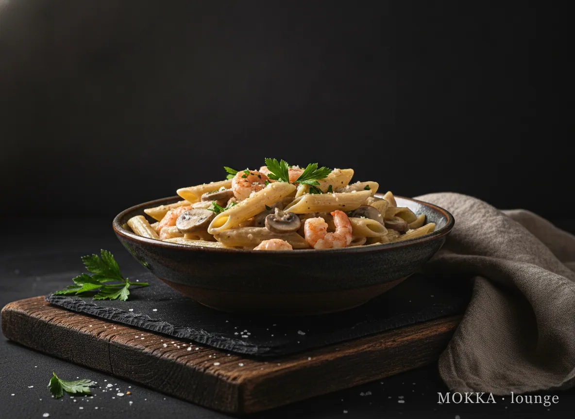 Penne Scampi Champignonroomsaus